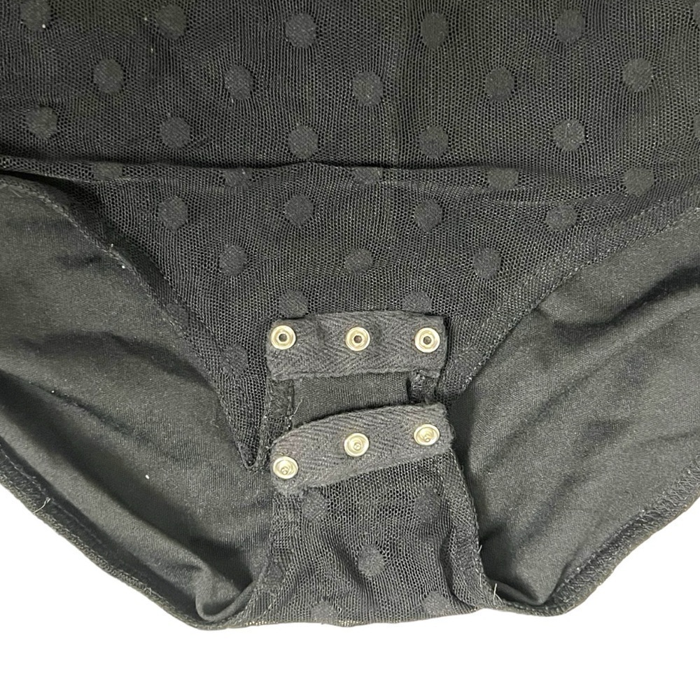 Three Hearts Mockneck Black Dot Mesh Snap Button Bodysuit - Size Small - Picture 13 of 14